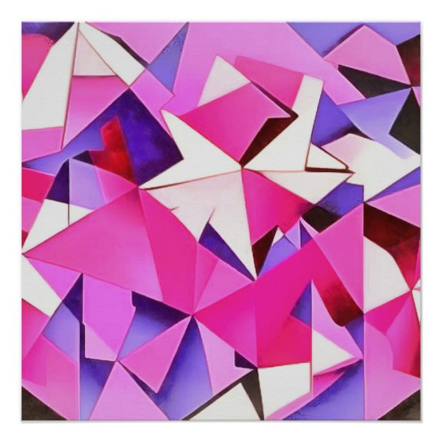 Viva Magenta Geometric Hydrangea Abstract Art Poster (Front)