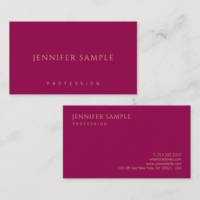 Viva Magenta Gold Modern Elegant Minimalist Business Card (Front/Back)