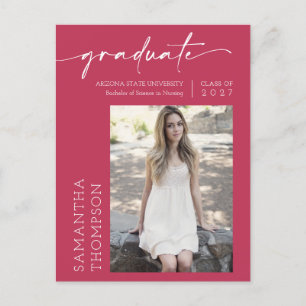 Viva Magenta Minimal Script She Did It Photo Grad Postcard