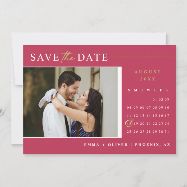 Viva Magenta Save the Date Calendar QR Code Photo Invitation (Front)