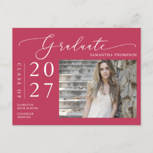 Viva Magenta Script Graduate Announcement Photo Postcard