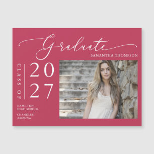Viva Magenta Script School Graduate Photo Magnet