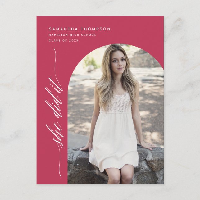 Viva Magenta She Did It Graduation Arch Photo Post Postcard (Front)