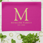 Viva Magenta Solid Colour Gold Monogram Family Nam Kitchen Towel<br><div class="desc">Custom Upload Add Your Photo or Logo Text Elegant Modern Cute Monogram Kitchen & Dining / Table & Kitchen Linens/ Initial Family Name Template Gold Monogram Viva Magenta Solid Colour Kitchen Towel.</div>