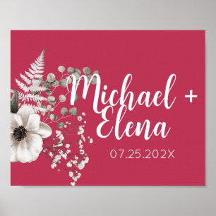 Viva Magenta & White Floral Wedding Wall Print