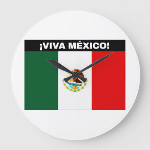 VIVA MÉXICO FLAG IMAGE WHITE FONTS LARGE CLOCK