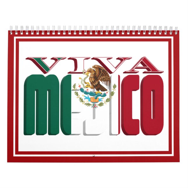 VIVA MEJICO Mexican Flag Text Calendar (Cover)