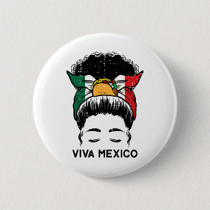 Viva Mexico Black Women Cinco De Mayo Mexican Inde 2 Inch Round Button