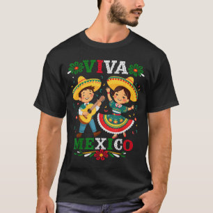Viva Mexico Cute Cartoon Mexican Boy &amp; Girl In T-Shirt