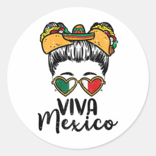 Viva Mexico Girl Cinco De Mayo Mexican Independenc Classic Round Sticker