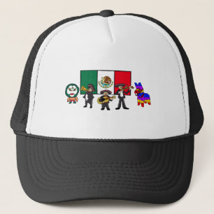 Viva Mexico Luchador Mariachi Piñata Cartoon Trucker Hat