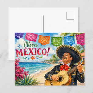 Viva Mexico Mariachi guitar beach souvenir Postcard