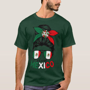 Viva Mexico Messy Bun With Bandana And Glasses Mex T-Shirt