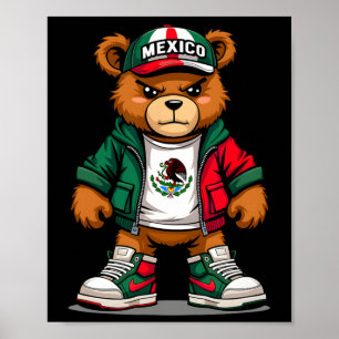 Viva Mexico Mexican Flag Bear Cinco De Mayo Mexica Poster