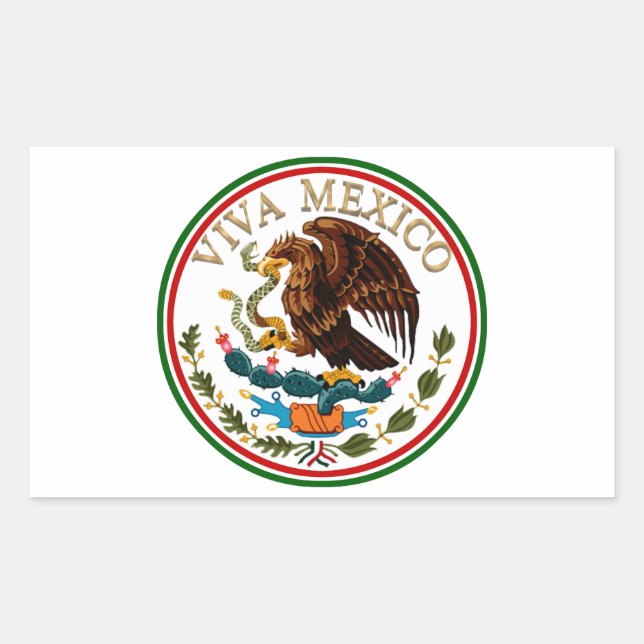 Viva Mexico Mexican Flag Icon w/ Gold Text Sticker (Front)
