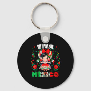 Viva Mexico Mexican Girl Flag Independence Day Gir Keychain
