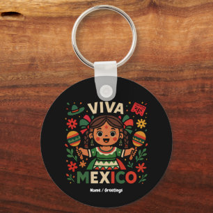 Viva Mexico Mexican Girl Independence Day Women  Keychain