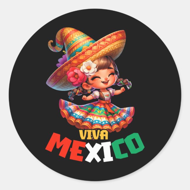 Viva Mexico Mexican Independence Day Mexican Girl  Classic Round Sticker (Front)