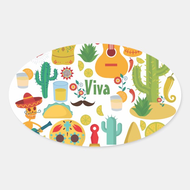 viva mexico oval sticker (Front)
