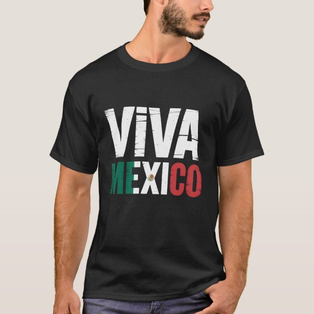Viva Mexico Shirt with Distressed Mexican Flag Col (Front)