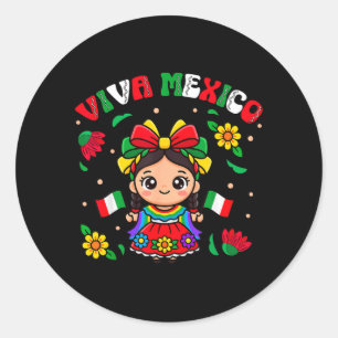 Viva Mexico Toddler Girls Flores Mexican Classic Round Sticker