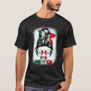 Viva Mexico  Women Messy Bun Hair Mexican Flag Pri T-Shirt