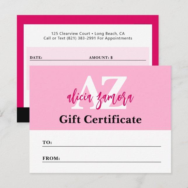 Viva Modern Magenta Fashion Gift Certificate Card (Front/Back)