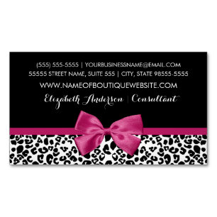 Vivacious Dark Pink Bow Leopard Print Boutique Magnetic Business Card