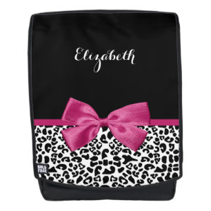 Vivacious Dark Pink Ribbon Leopard Print With Name Backpack
