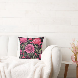 Vivacious Pink Floral Pattern, AI-generated, Throw Pillow