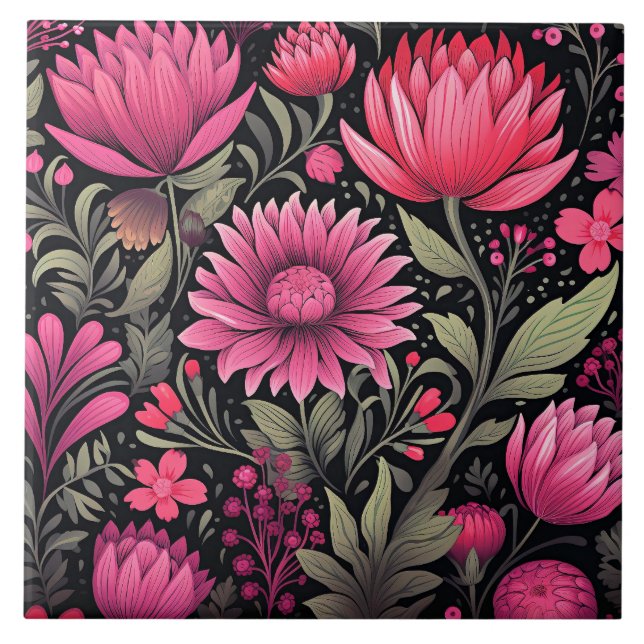 Vivacious Pink Floral Pattern, AI-generated, Tile (Front)