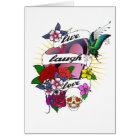 Vivant, rire, carte de conception de tatouage
