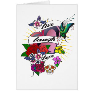 Vivant, rire, carte de conception de tatouage