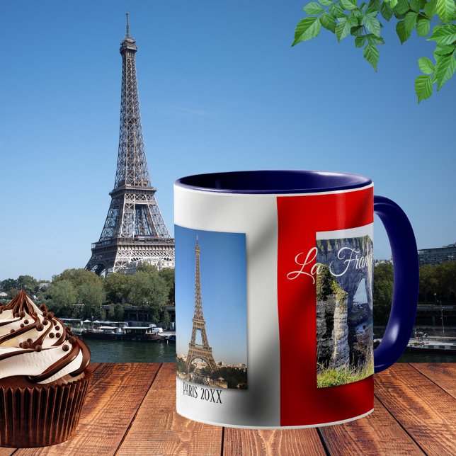 Vive La France Paris French Flag Photo Mug (Photo mug featuring your photos framed by an image of the French flag. For anyone who loves France)