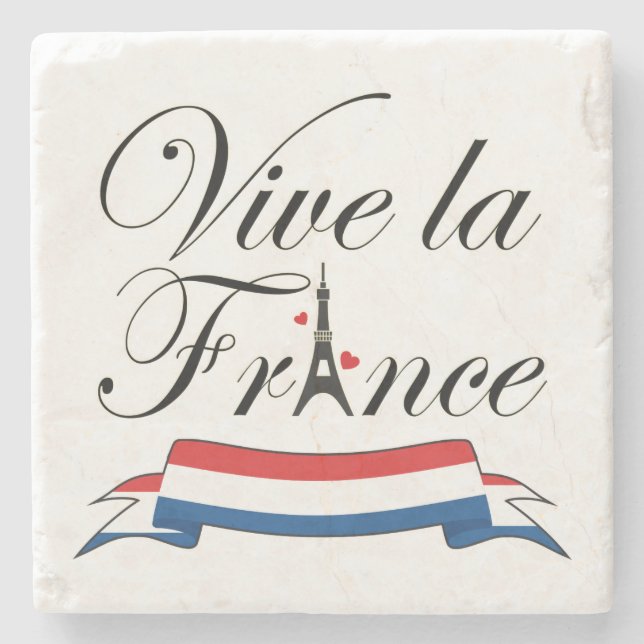 Vive la France Typography Stone Coaster (Front)