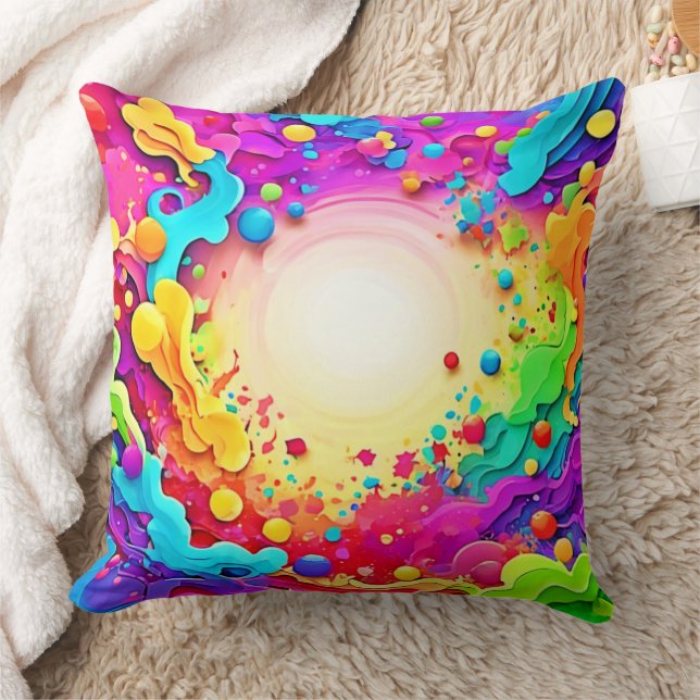 Vivid Abstract Colour Explosion Art Throw Pillow (Blanket)