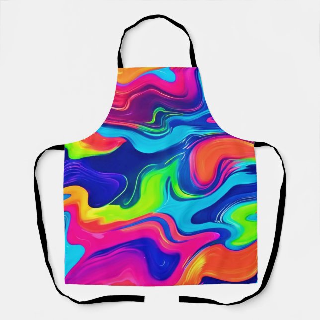 Vivid Abstract Colour Waves Art Apron (Front)