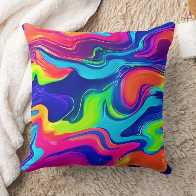 Vivid Abstract Colour Waves Art Throw Pillow (Blanket)