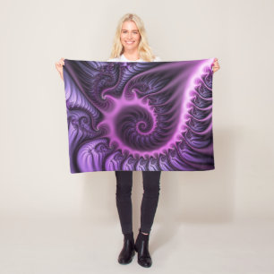 Vivid Abstract Cool Pink Purple Fractal Art Spiral Fleece Blanket