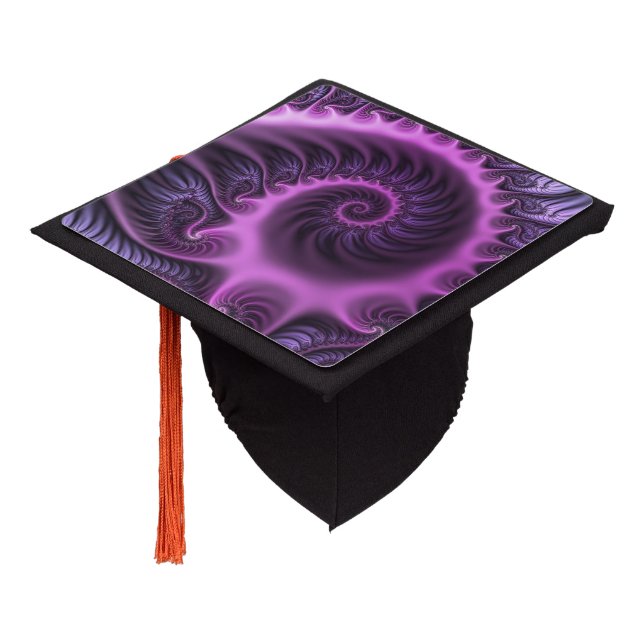 Vivid Abstract Cool Pink Purple Fractal Art Spiral Graduation Cap Topper (Angled)