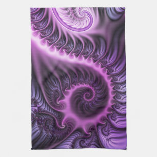 Vivid Abstract Cool Pink Purple Fractal Art Spiral Kitchen Towel