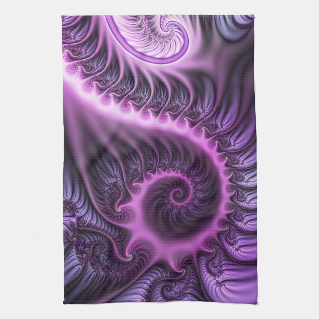 Vivid Abstract Cool Pink Purple Fractal Art Spiral Kitchen Towel (Vertical)