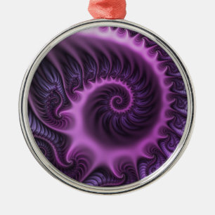 Vivid Abstract Cool Pink Purple Fractal Art Spiral Metal Ornament