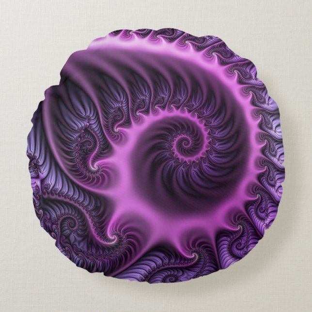 Vivid Abstract Cool Pink Purple Fractal Art Spiral Round Pillow (Front)