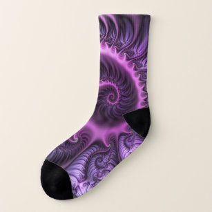 Vivid Abstract Cool Pink Purple Fractal Art Spiral Socks