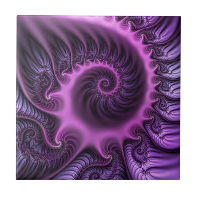 Vivid Abstract Cool Pink Purple Fractal Art Spiral Tile (Front)