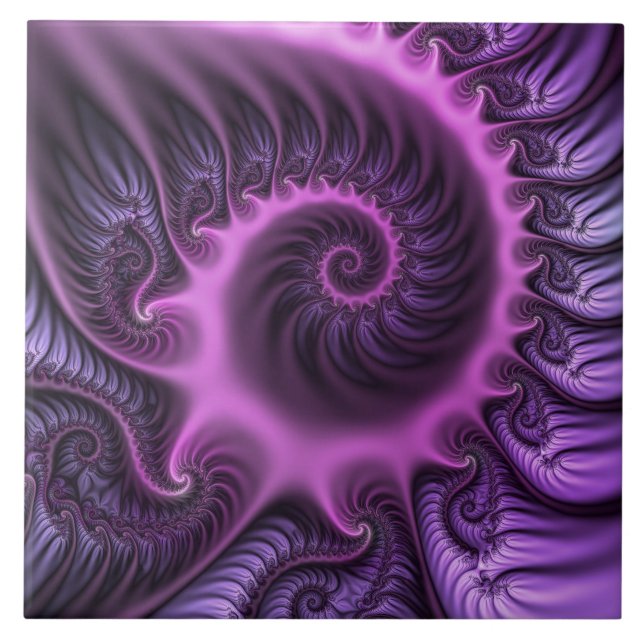 Vivid Abstract Cool Pink Purple Fractal Art Spiral Tile (Front)
