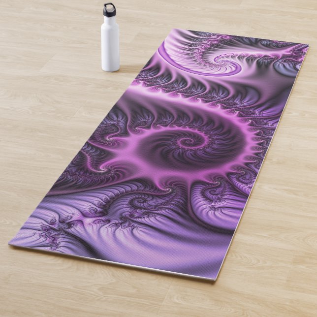 Vivid Abstract Cool Pink Purple Fractal Art Spiral Yoga Mat (In Situ)