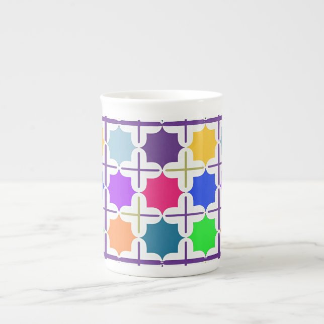 Vivid Abstract Geometric Pattern in Bold Colours Bone China Mug (Front)