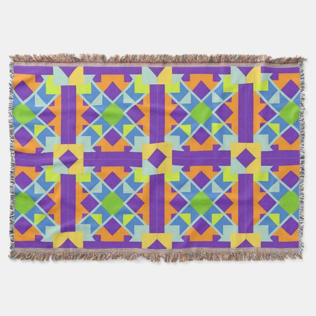 Vivid Abstract Geometric Pattern in Bold Colours Throw Blanket (Front)